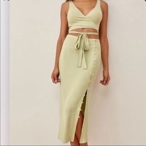 Reformation Light Green Ribbed Skirt